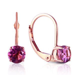 14K. SOLID GOLD LEVERBACK EARRING WITH AMETHYSTS
